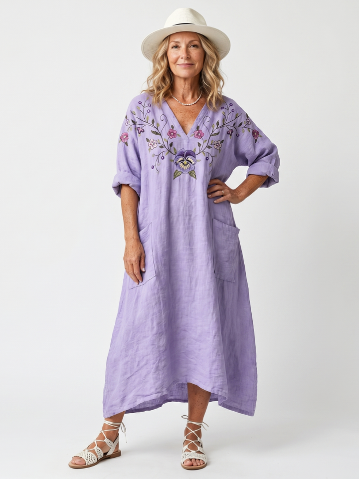 Tavi | Vestido Midi Oversized con Bolsillo Floral