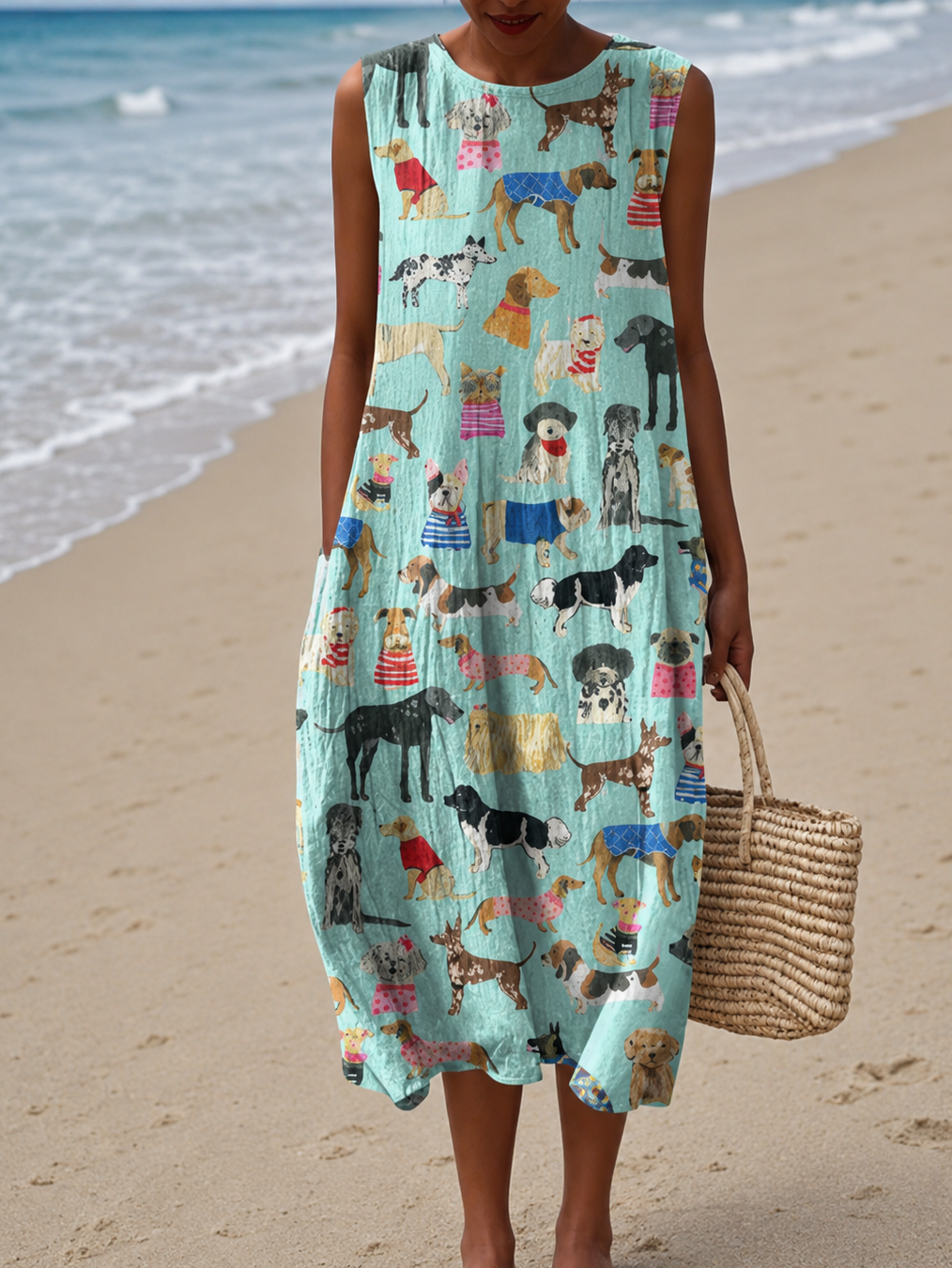 Lily - Vestido Midi Casual Sin Mangas Impreso para Mujeres
