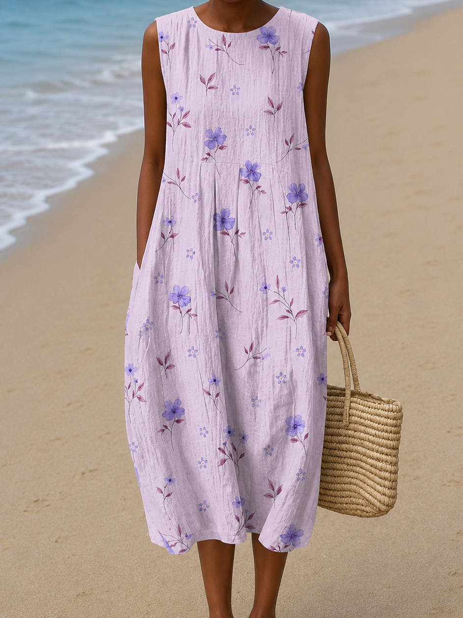 Fe Fe - Vestido Midi de Playa Sin Mangas Impreso para Mujeres
