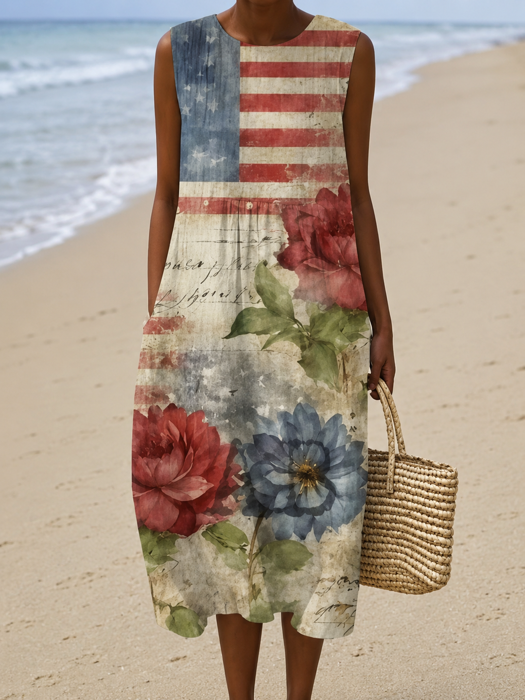 Eleanor - Vestido Casual Midi Sin Mangas Impreso para Mujeres