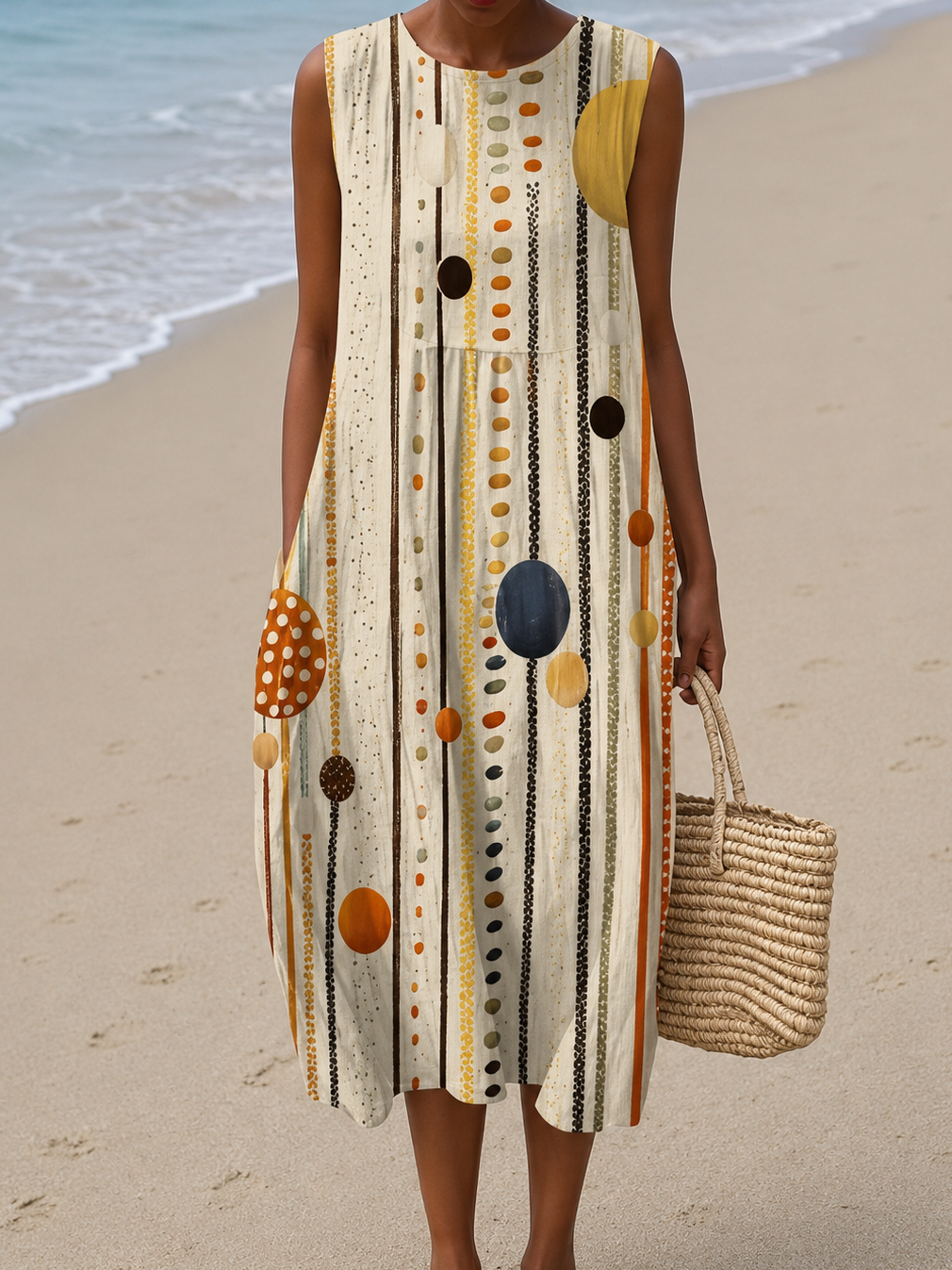 Hazel - Vestido Casual Midi Sin Mangas con Estampado para Mujer