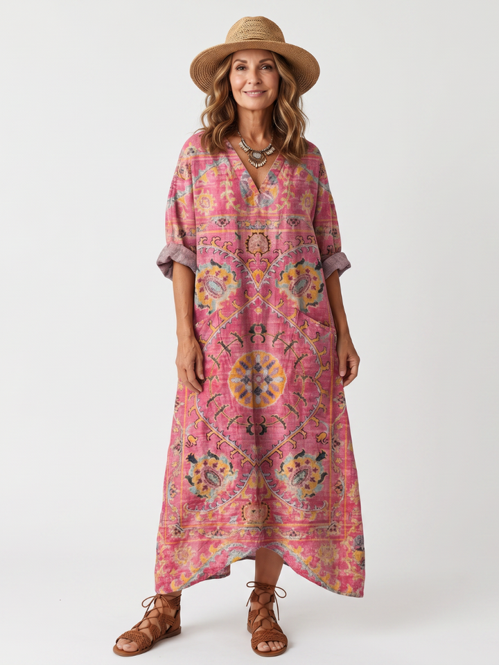 Tilda | Vestido Midi Relajado con Bolsillos y Estampado Abstracto