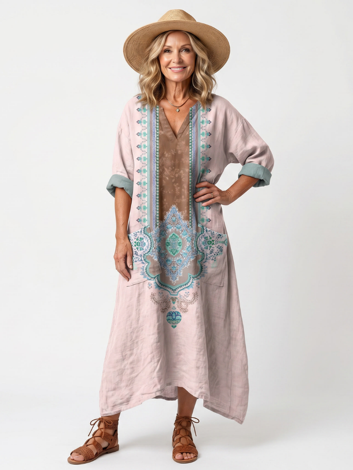 Kenza | Vestido Midi Relaxed con Paneles de Diseño y Bolsillos