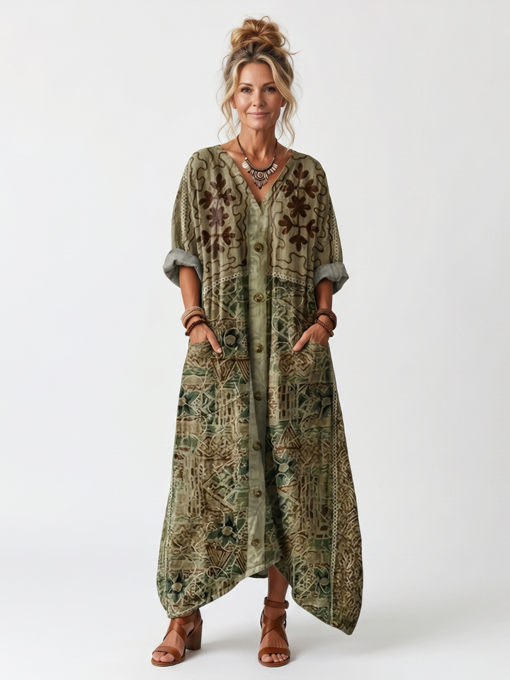 Aleta | Vestido Midi Oversized con Botones en el Frente y Bolsillos