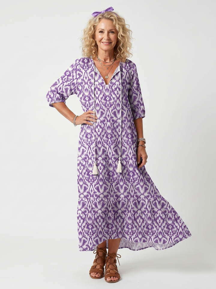 Penélope | Vestido midi con flecos estampado