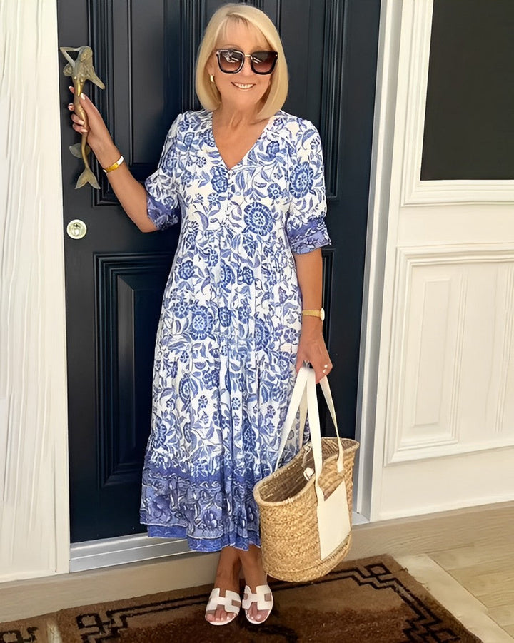 Tallis | Vestido Floral con Escote en V Elegante
