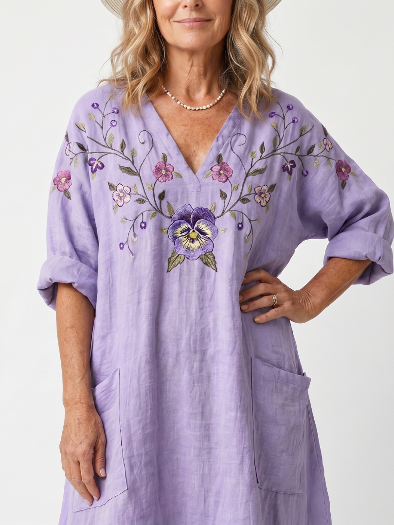 Tavi | Vestido Midi Oversized con Bolsillo Floral