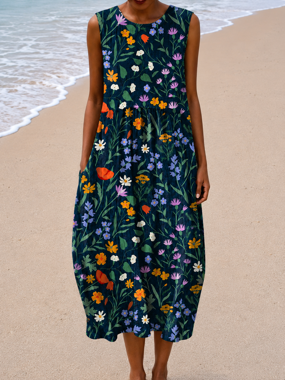 Zoe - Vestido midi sin mangas de corte relajado para mujeres