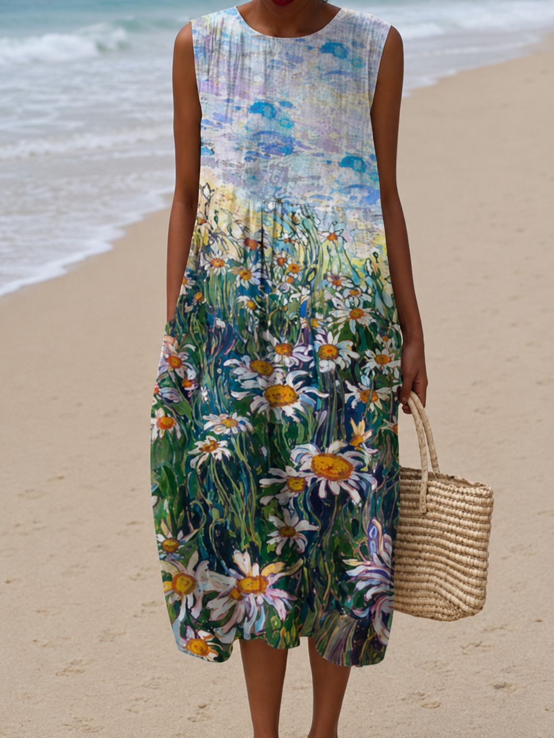 Kennedy - Vestido Midi de Playa Sin Mangas para Mujer Impreso