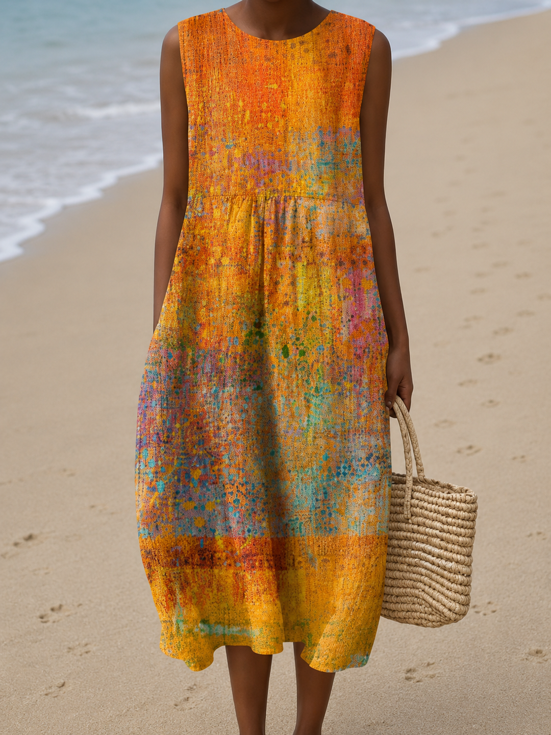 Leah - Vestido Casual Midi Sin Mangas Impreso para Mujeres