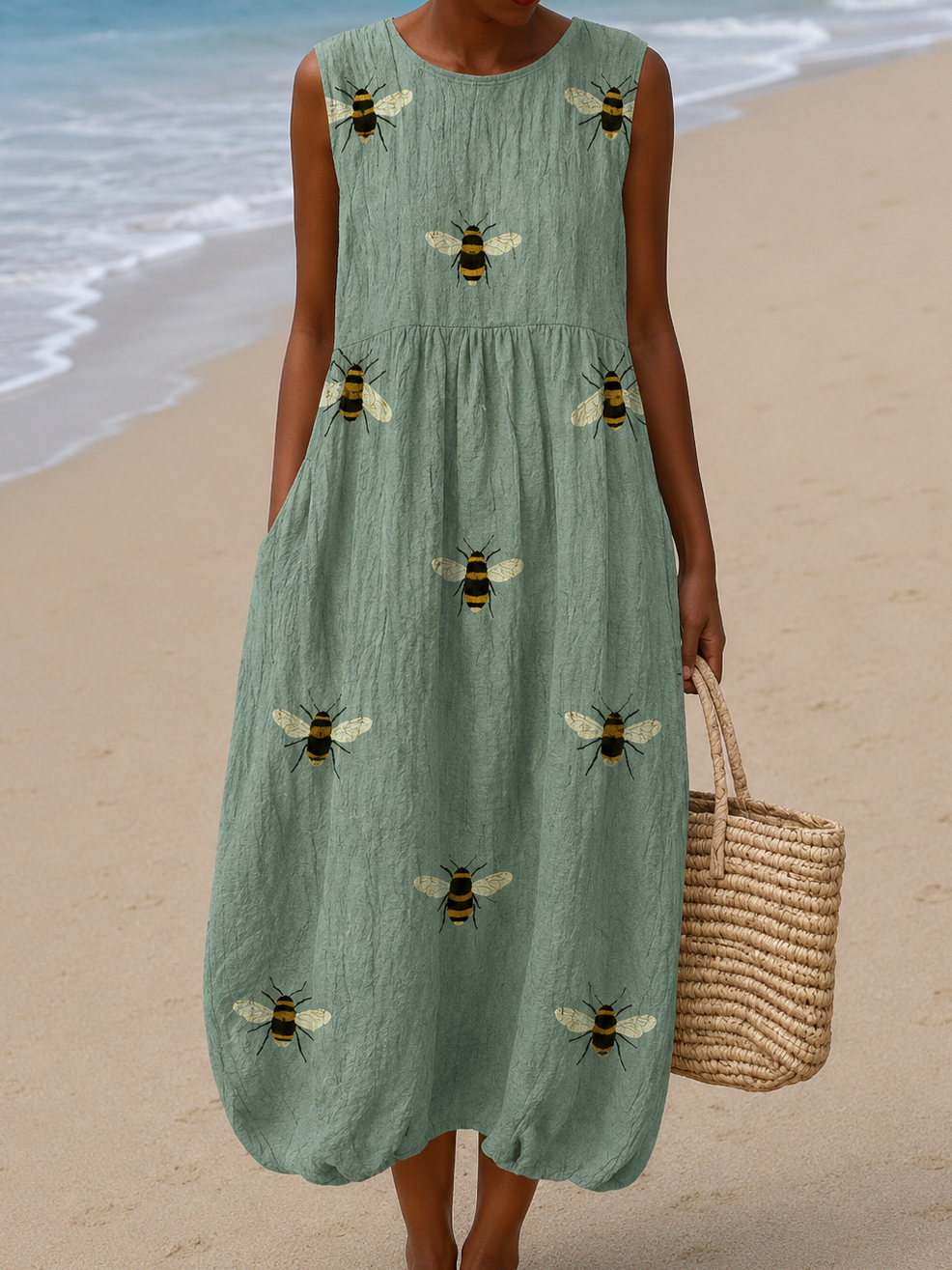 Mackenzie - Vestido Midi de Playa Impreso Sin Mangas para Mujeres