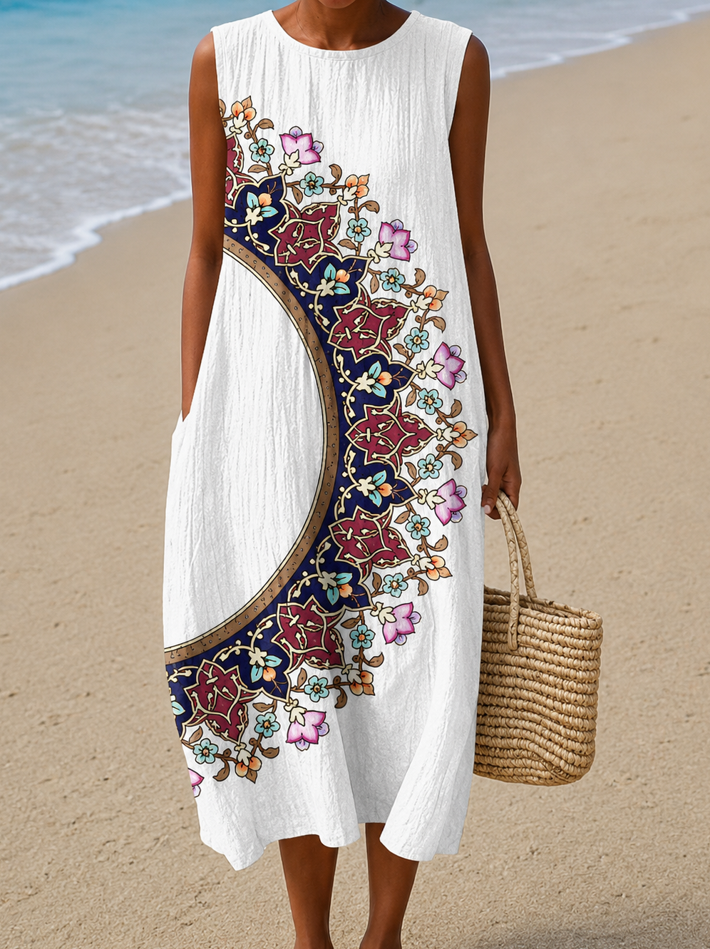 Paige - Vestido Midi de Playa Sin Mangas para Mujeres con Estampado