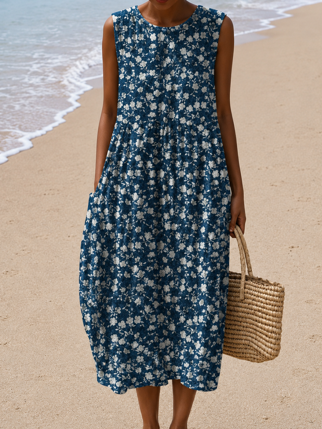 Leah - Vestido Midi Sin Mangas de Corte Relajado para Mujeres