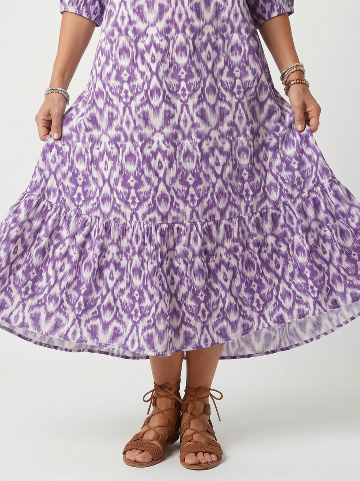 Penélope | Vestido midi con flecos estampado