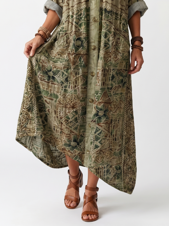 Aleta | Vestido Midi Oversized con Botones en el Frente y Bolsillos