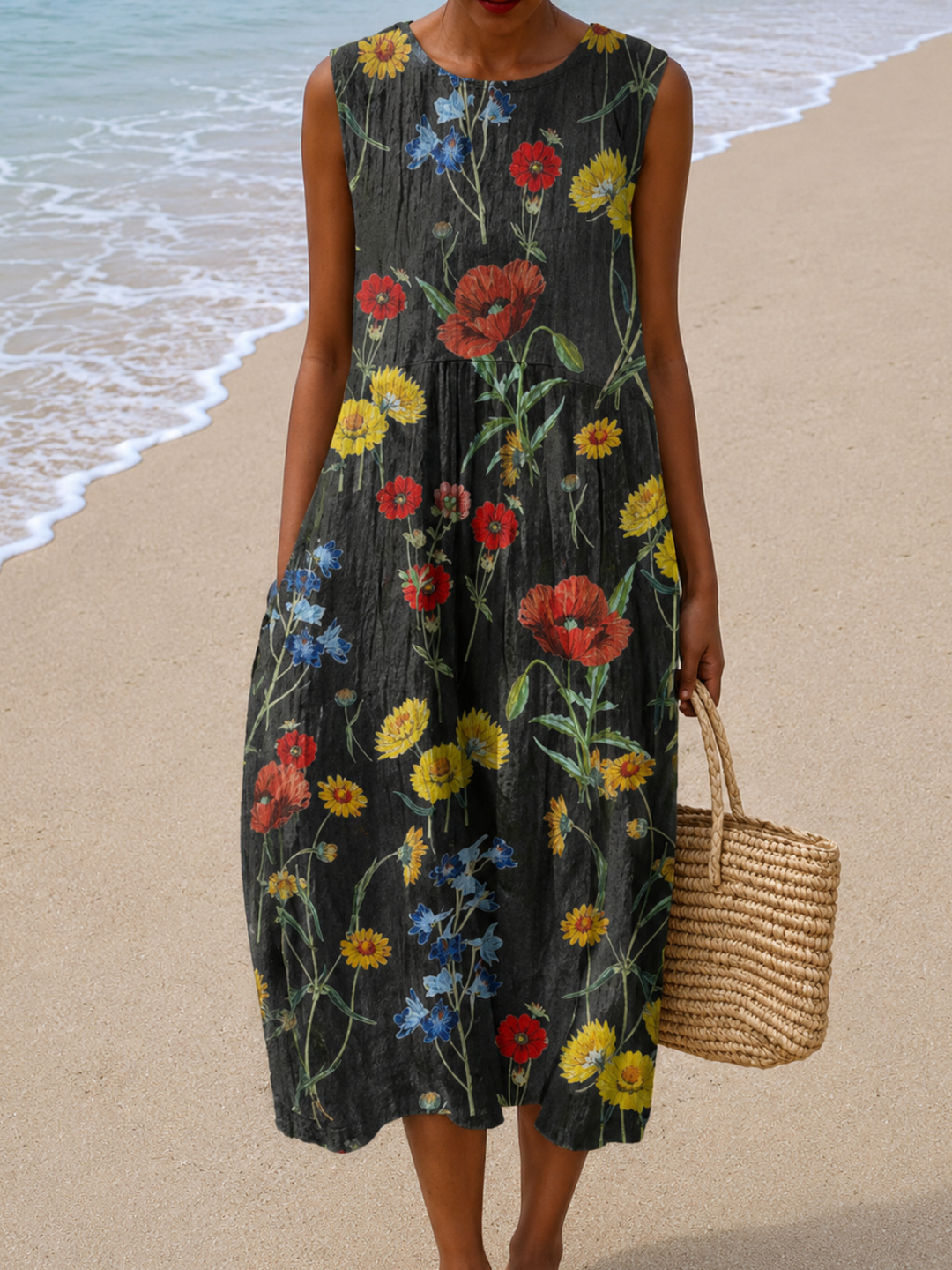 Hazel - Vestido Midi Sin Mangas de Corte Relajado para Mujeres