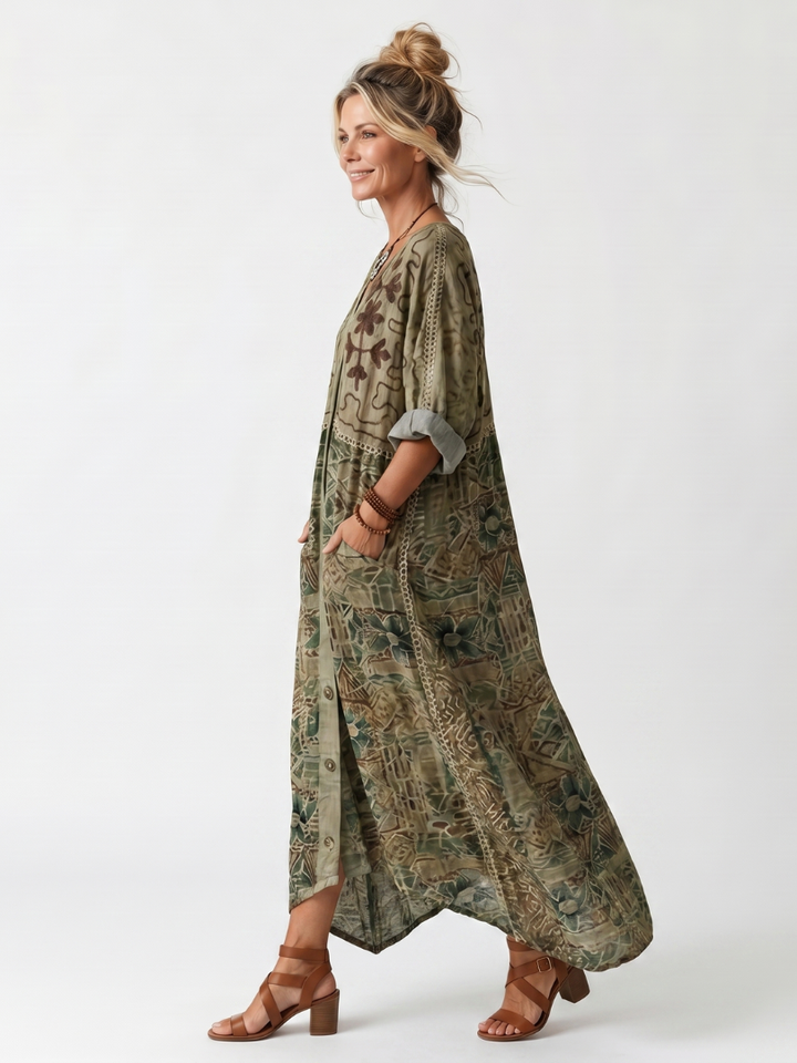 Aleta | Vestido Midi Oversized con Botones en el Frente y Bolsillos