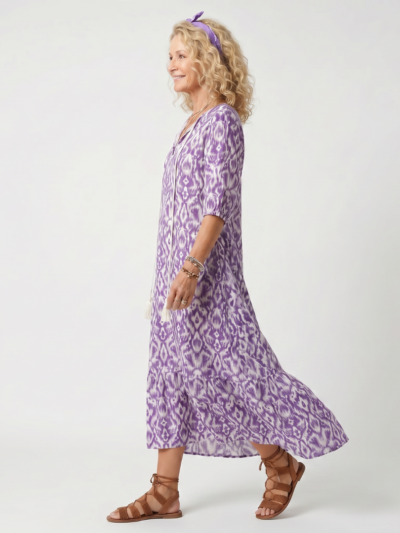 Penélope | Vestido midi con flecos estampado