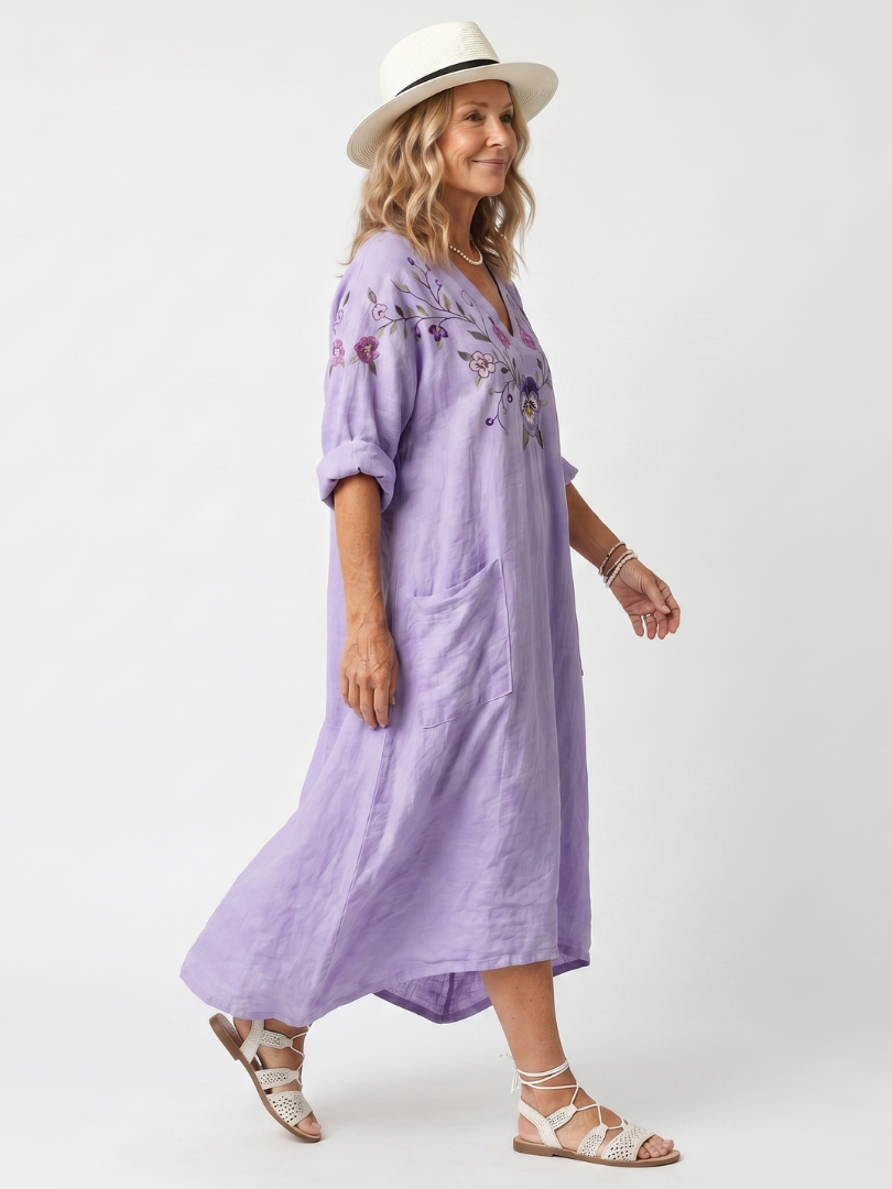 Tavi | Vestido Midi Oversized con Bolsillo Floral