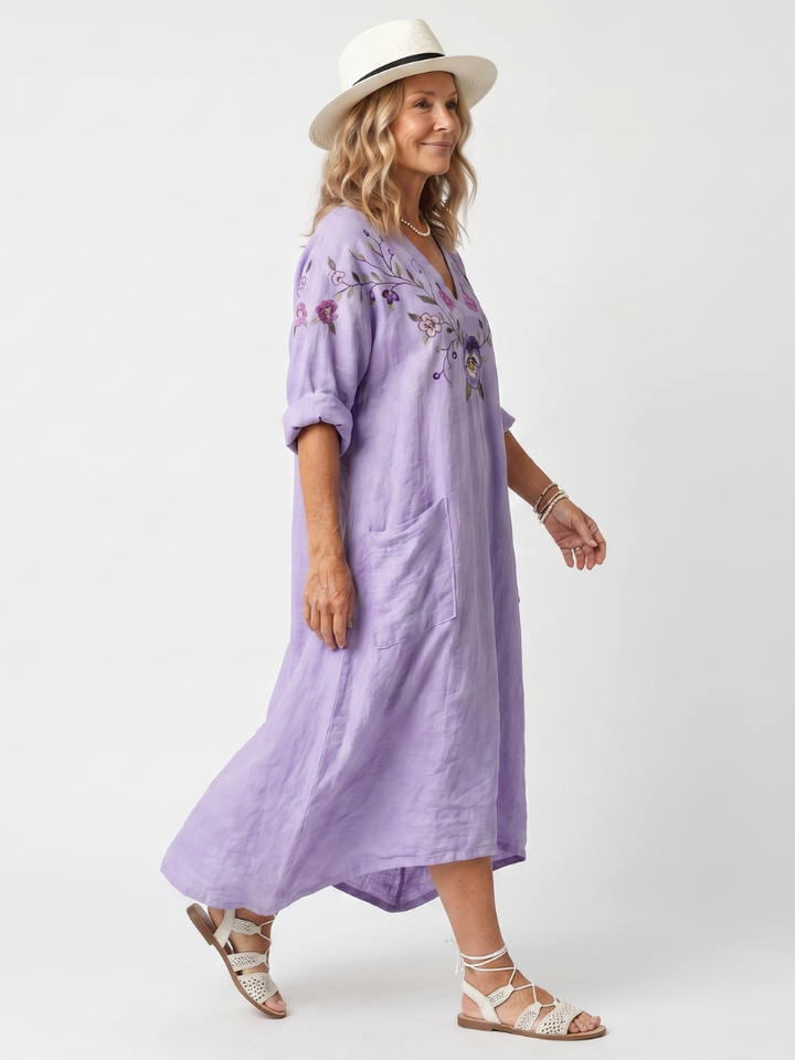 Tavi | Vestido Midi Oversized con Bolsillo Floral