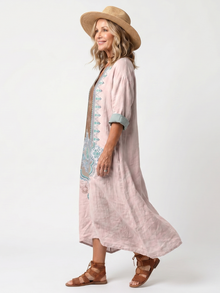 Kenza | Vestido Midi Relaxed con Paneles de Diseño y Bolsillos