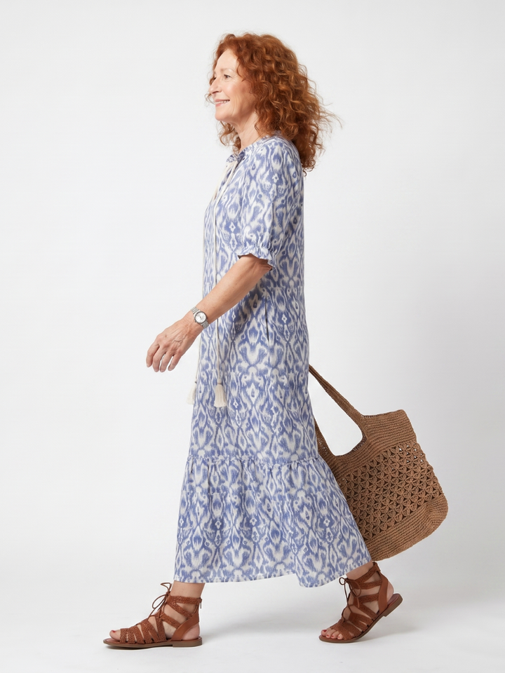 Ottoline | Vestido Midi Impreso con Detalle de Cierre de Borlas
