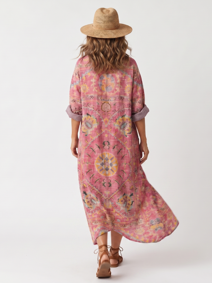 Tilda | Vestido Midi Relajado con Bolsillos y Estampado Abstracto