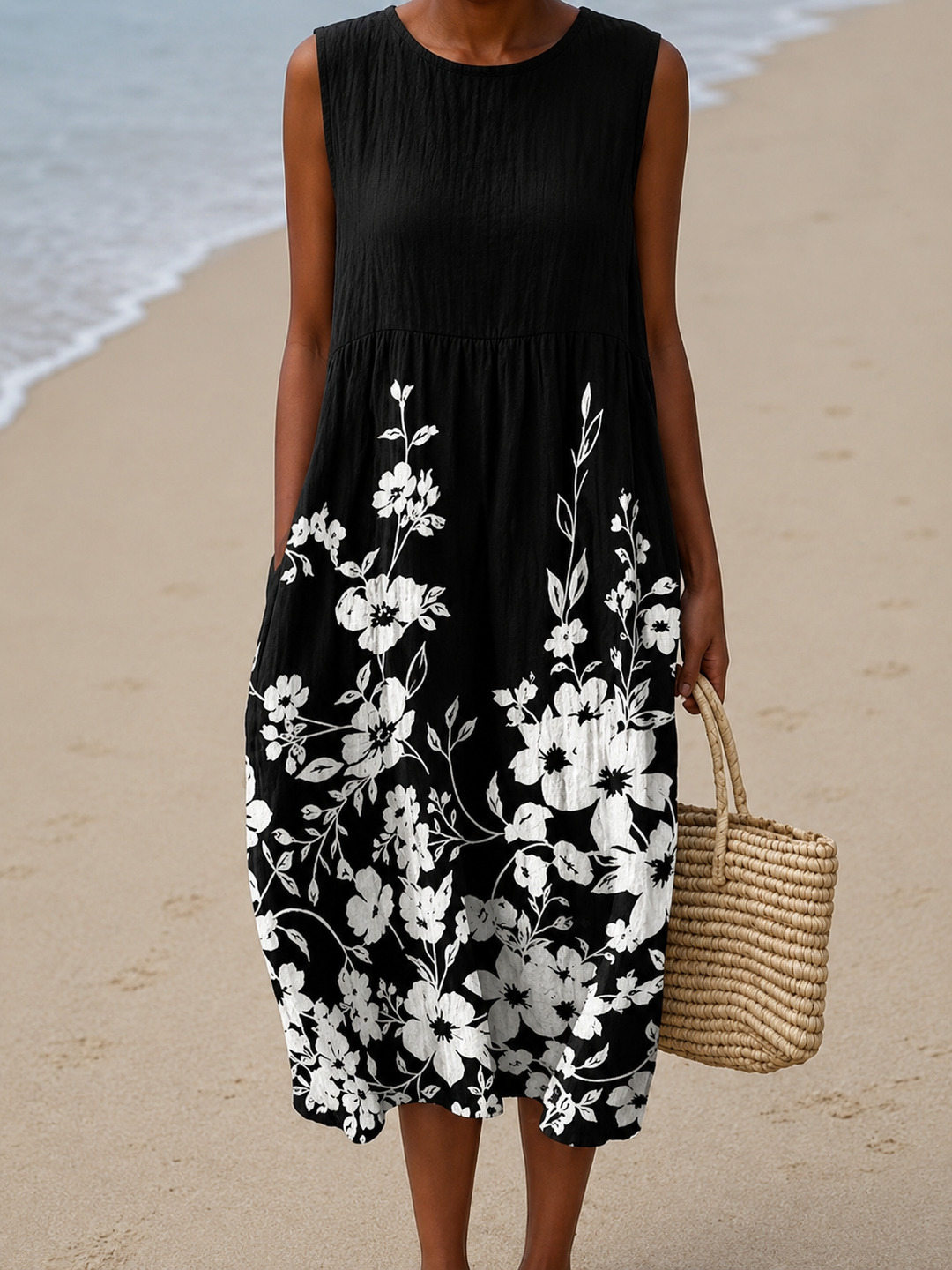 Chloe - Vestido Casual Midi Sin Mangas Impreso para Mujeres