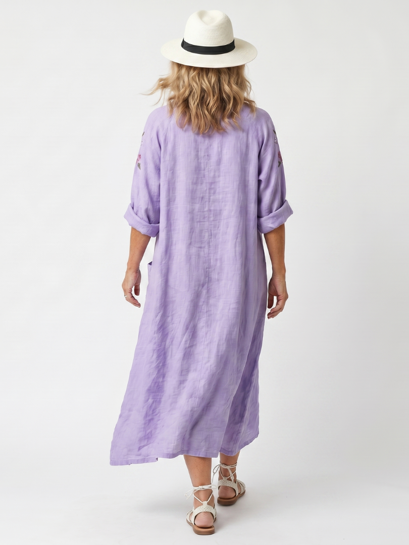 Tavi | Vestido Midi Oversized con Bolsillo Floral