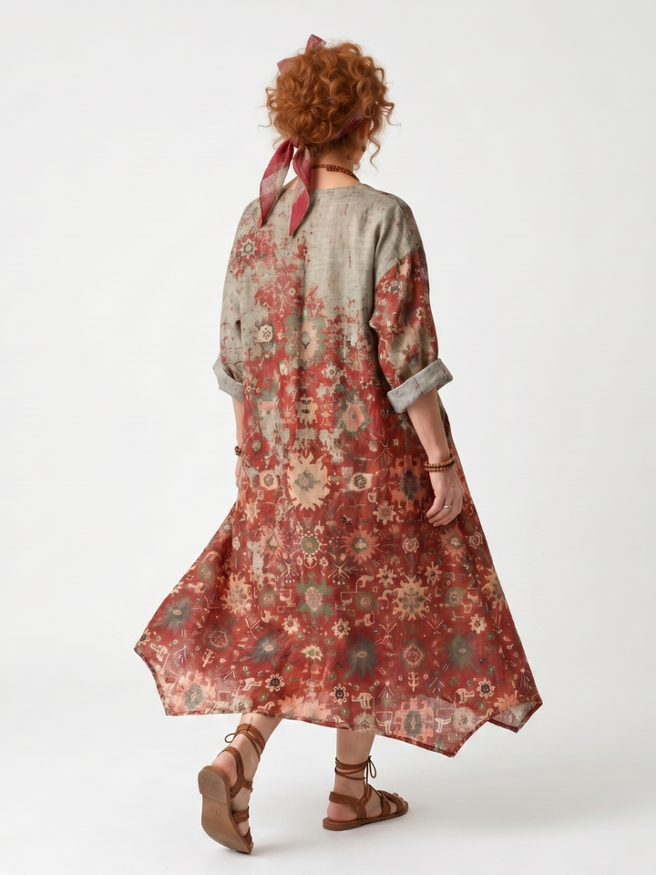 Azafrán | Vestido midi relajado con bolsillo y patrón mixto
