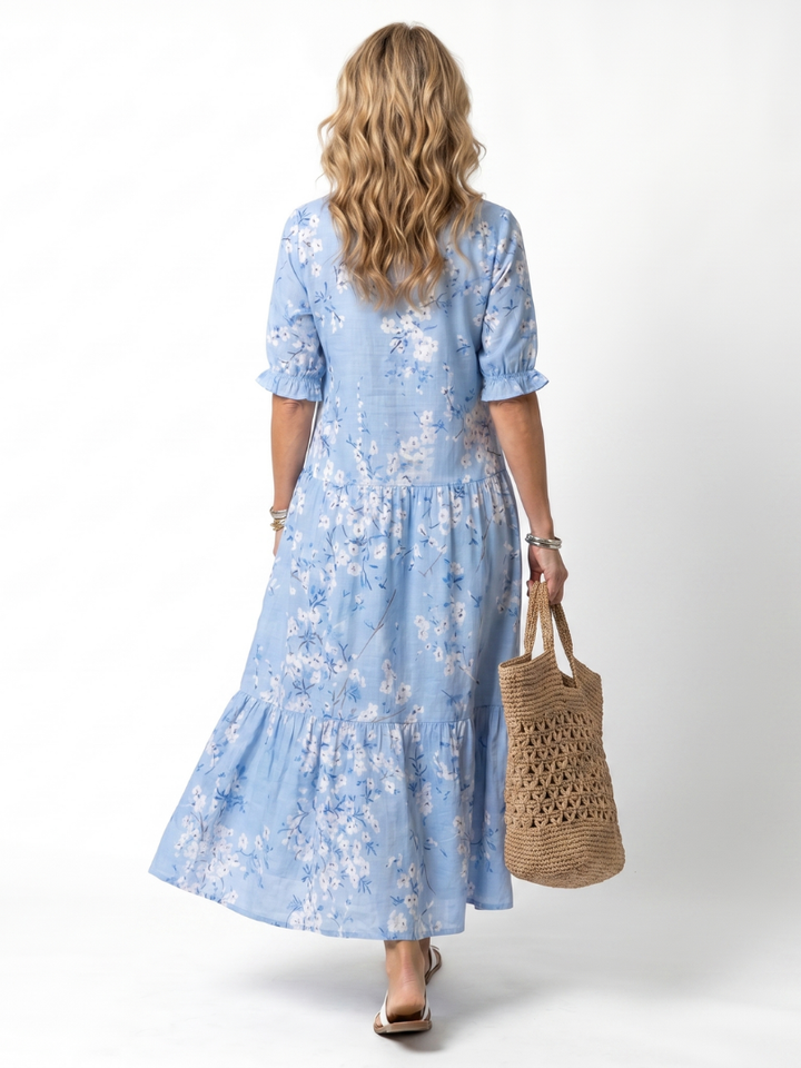 Alora | Vestido Midi con Estampado Floral y Cintas de Borlas
