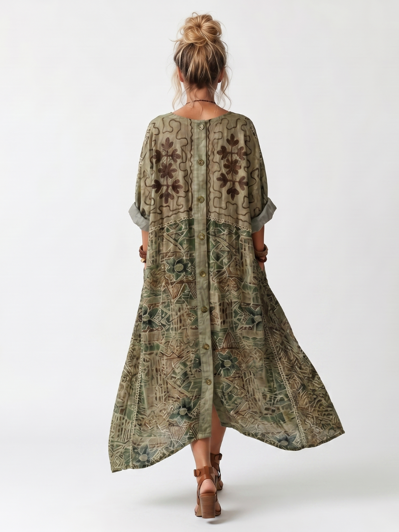 Aleta | Vestido Midi Oversized con Botones en el Frente y Bolsillos