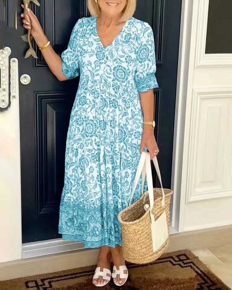 Tallis | Vestido Floral con Escote en V Elegante