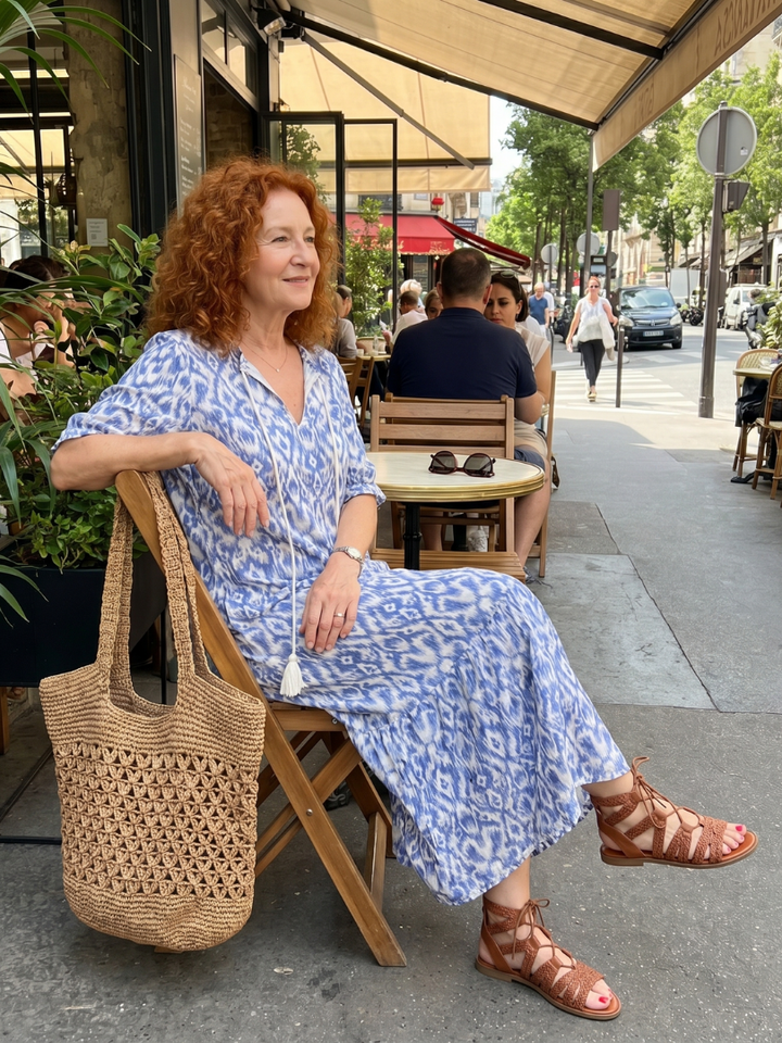 Ottoline | Vestido Midi Impreso con Detalle de Cierre de Borlas