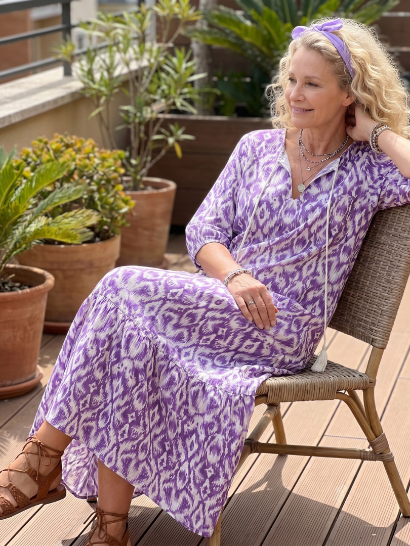 Penélope | Vestido midi con flecos estampado