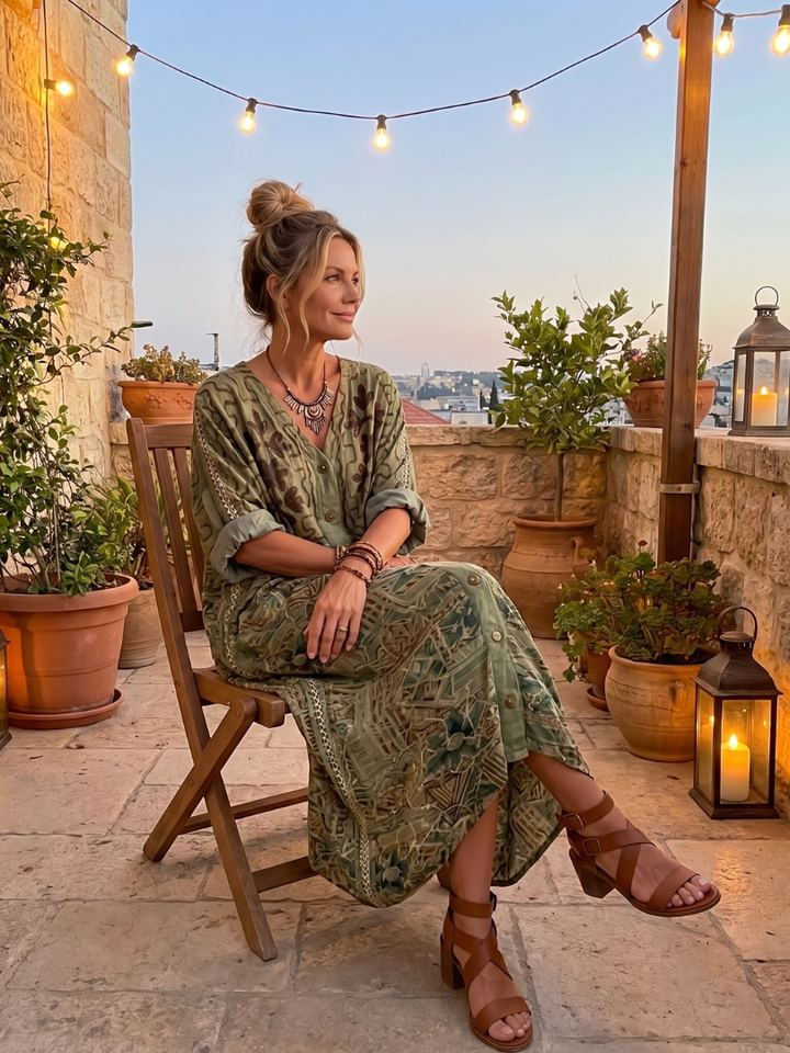 Aleta | Vestido Midi Oversized con Botones en el Frente y Bolsillos