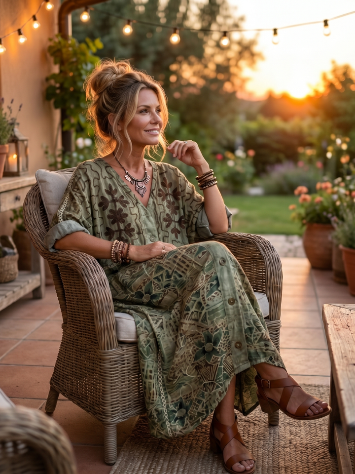 Aleta | Vestido Midi Oversized con Botones en el Frente y Bolsillos