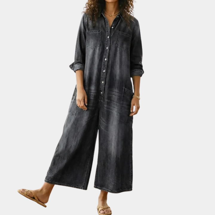 Primitiva™ | Vestido maxi vaquero con botonadura y manga larga