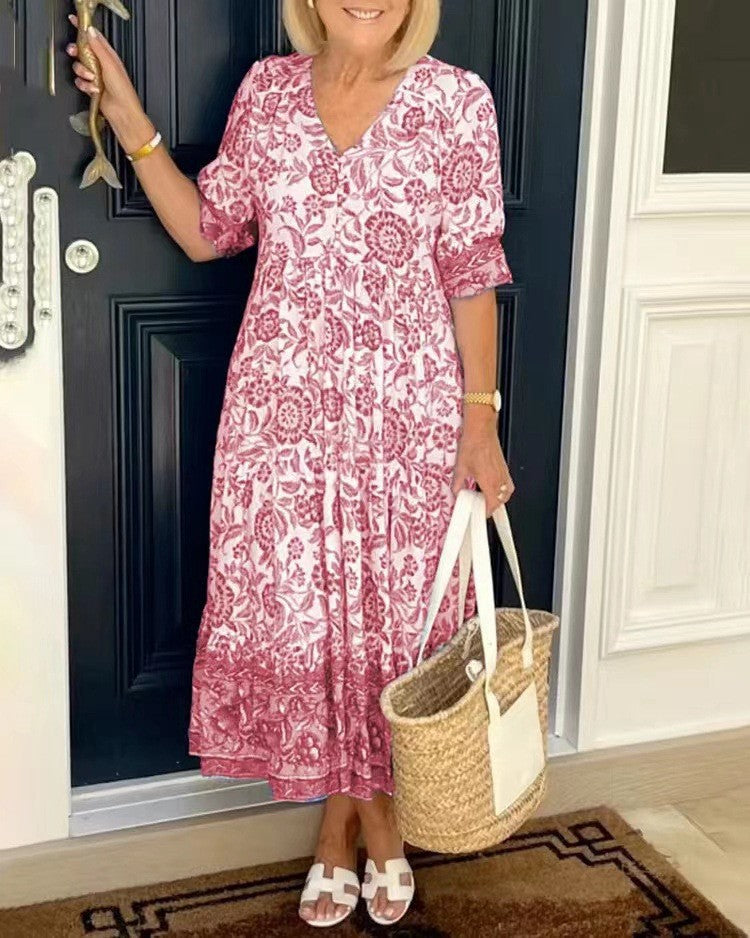 Tallis | Vestido Floral con Escote en V Elegante