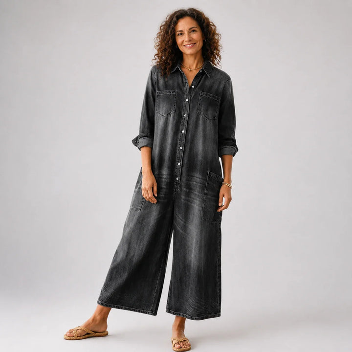 Primitiva™ | Vestido maxi vaquero con botonadura y manga larga