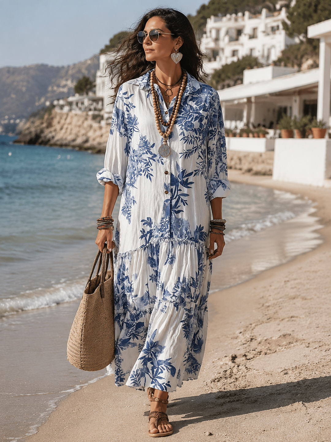Dalia | Vestido Maxi Acampanado Floral Azul Bohemio