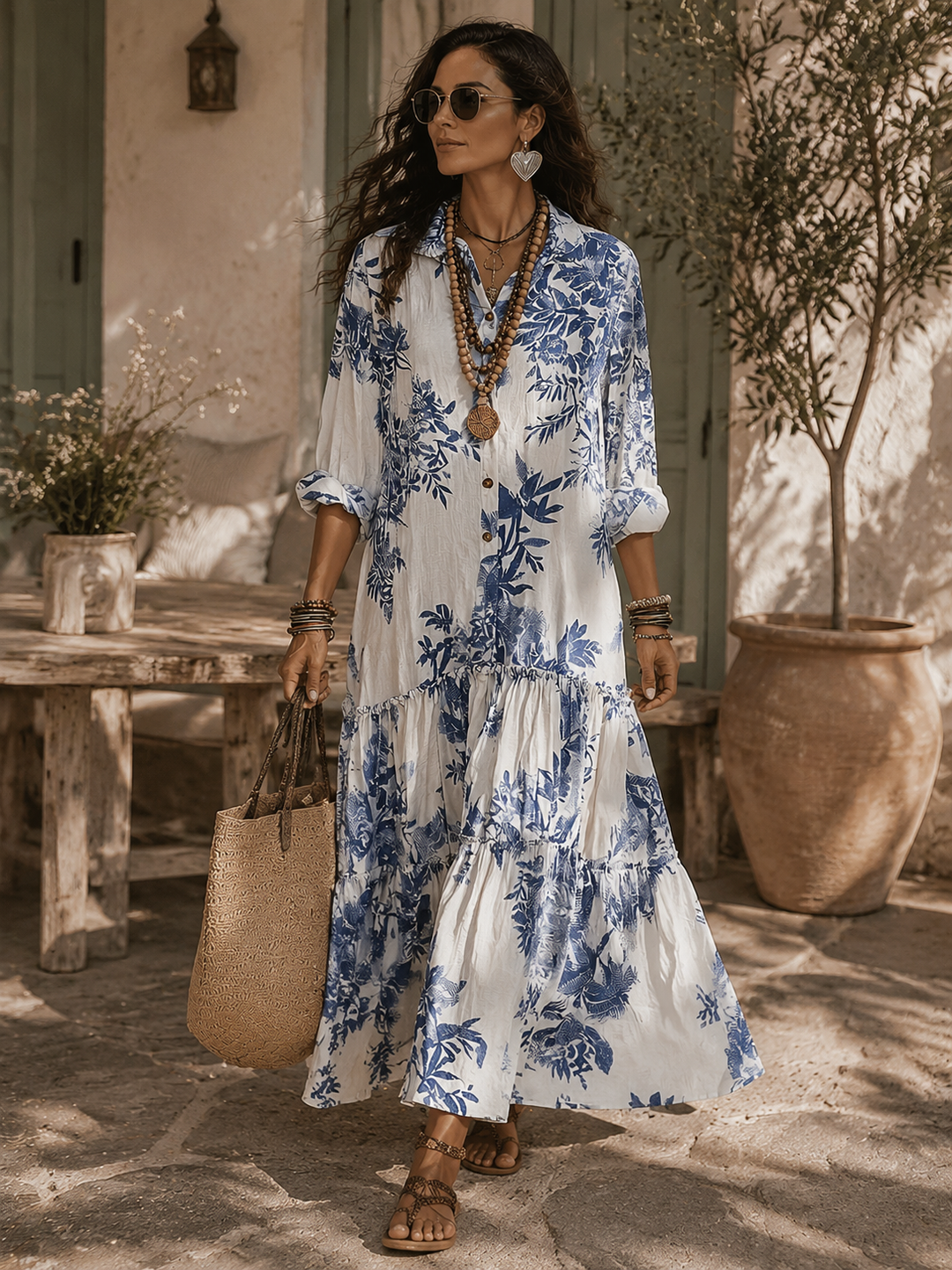 Dalia | Vestido Maxi Acampanado Floral Azul Bohemio