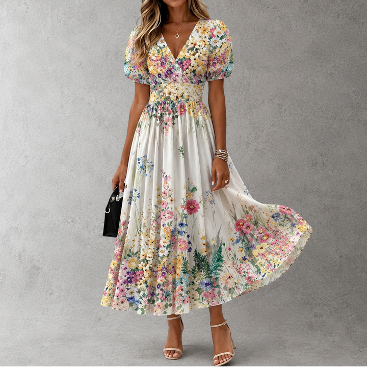Rosalinda™ | Vestido Maxi Floral de Manga Corta