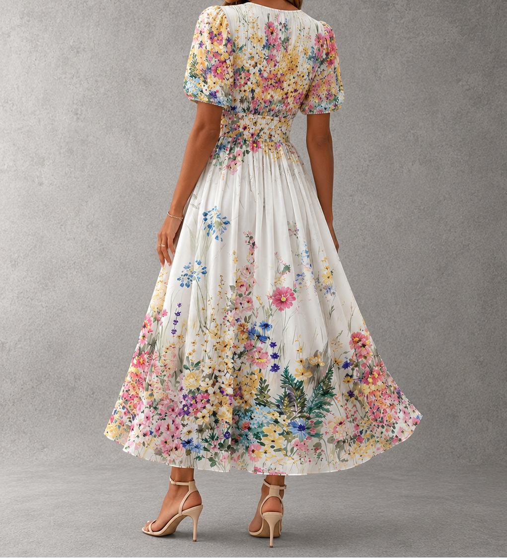 Rosalinda™ | Vestido Maxi Floral de Manga Corta