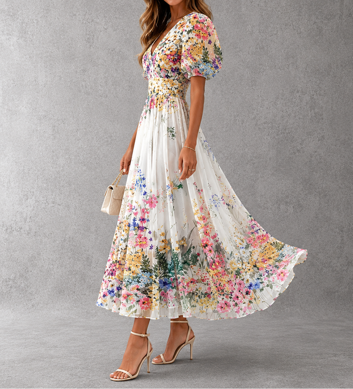 Rosalinda™ | Vestido Maxi Floral de Manga Corta