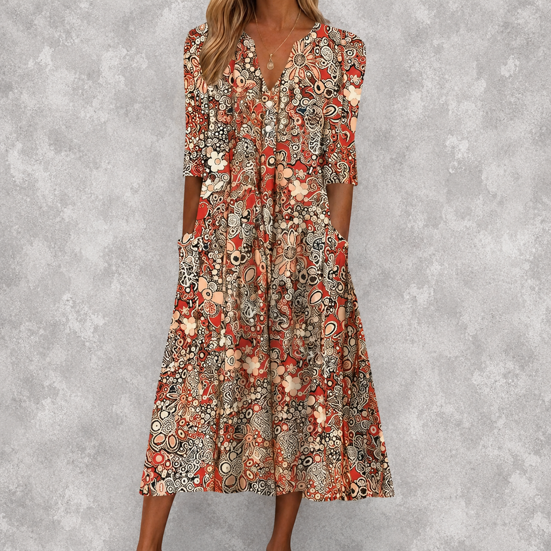 Evelyn | Vestido Midi Elegante Con Bolsillos