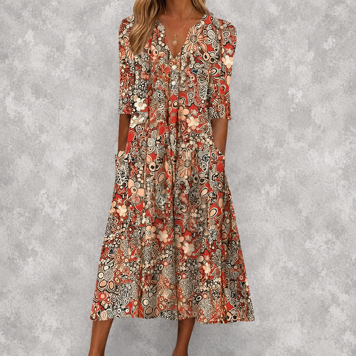 Evelyn | Vestido Midi Elegante Con Bolsillos