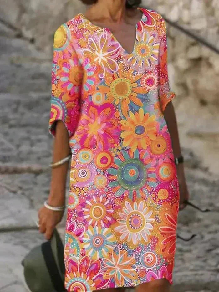 Leila | Vestido Midi Floral Vibrante