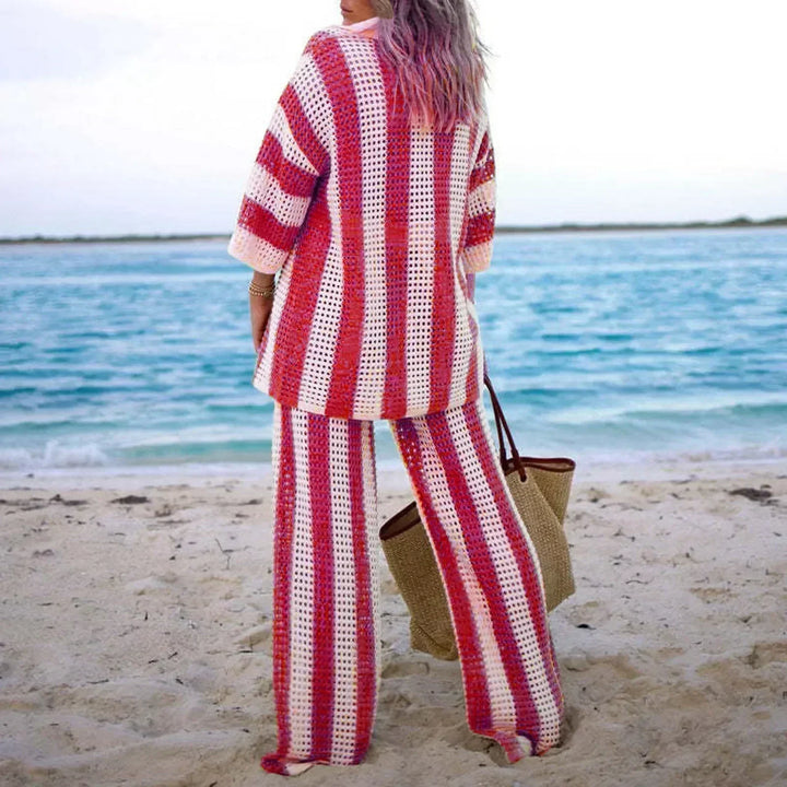 Zenaida™ | Conjunto Crochet Rayas Kimono y Pantalón