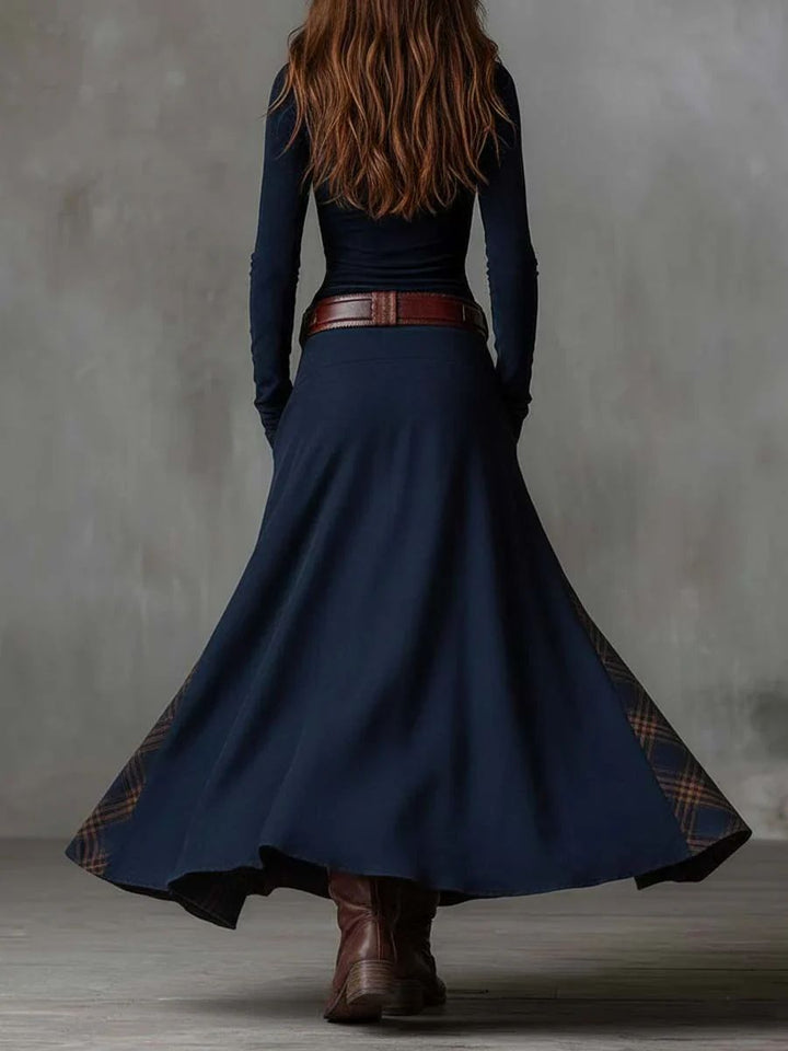 Leonora | Vestido Largo Vintage en Ante Azul Marino (Incluye Cinturón)